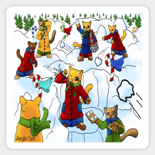 Cute Christmas Snowball Fight Cats Sticker